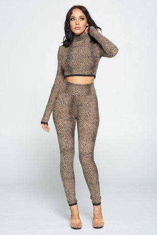 Animal Print Long Sleeve Two Piece Set Look Up Deals