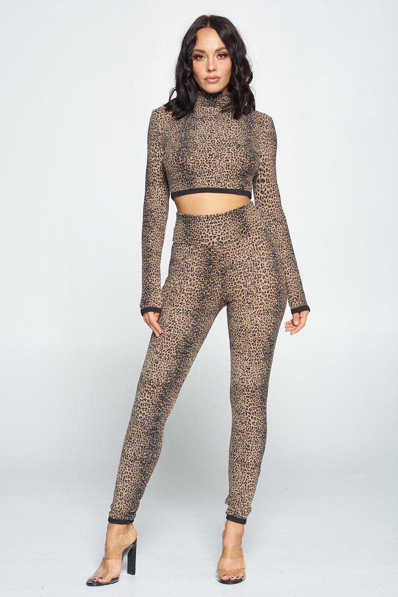 Animal Print Long Sleeve Two Piece Set Look Up Deals