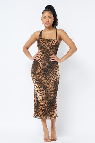 Animal Print Midi Dress With Strap Look Up Deals