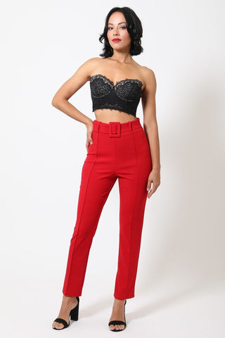 Ankle Tapered Self-fabric Buckle Belt Pants Look Up Deals