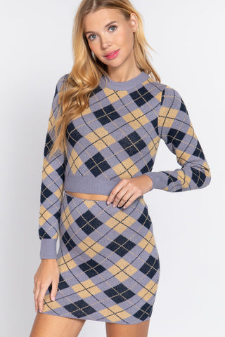 Argyle Jacquard Crop Sweater Look Up Deals