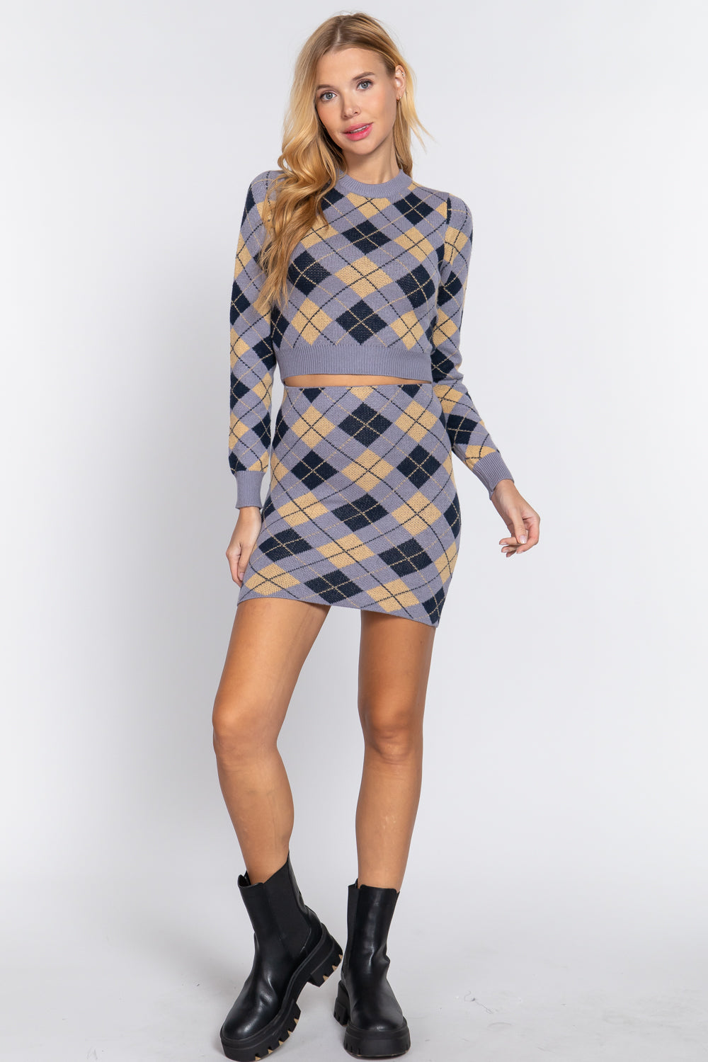 Argyle Jacquard Crop Sweater Look Up Deals