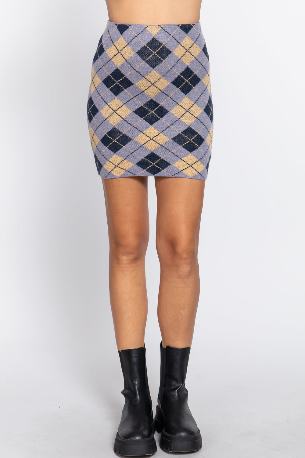 Argyle Jacquard Sweater Mini Skirt Look Up Deals