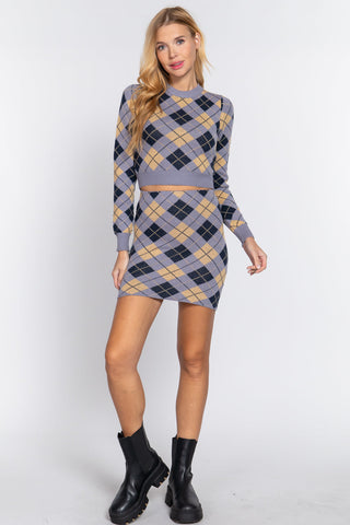 Argyle Jacquard Sweater Mini Skirt Look Up Deals