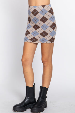 Argyle Jacquard Sweater Mini Skirt Look Up Deals