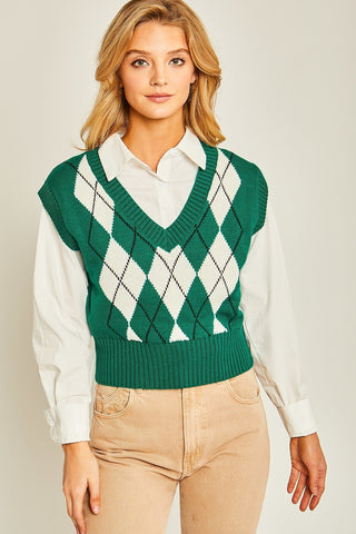 Argyle Print Sweater Vest Look Up Deals