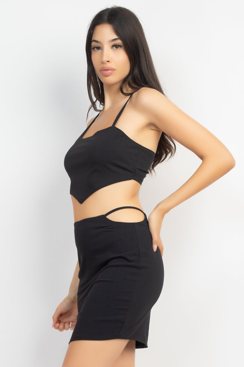 Asymmetrical Cross Back Top & Skirts Set Look Up Deals