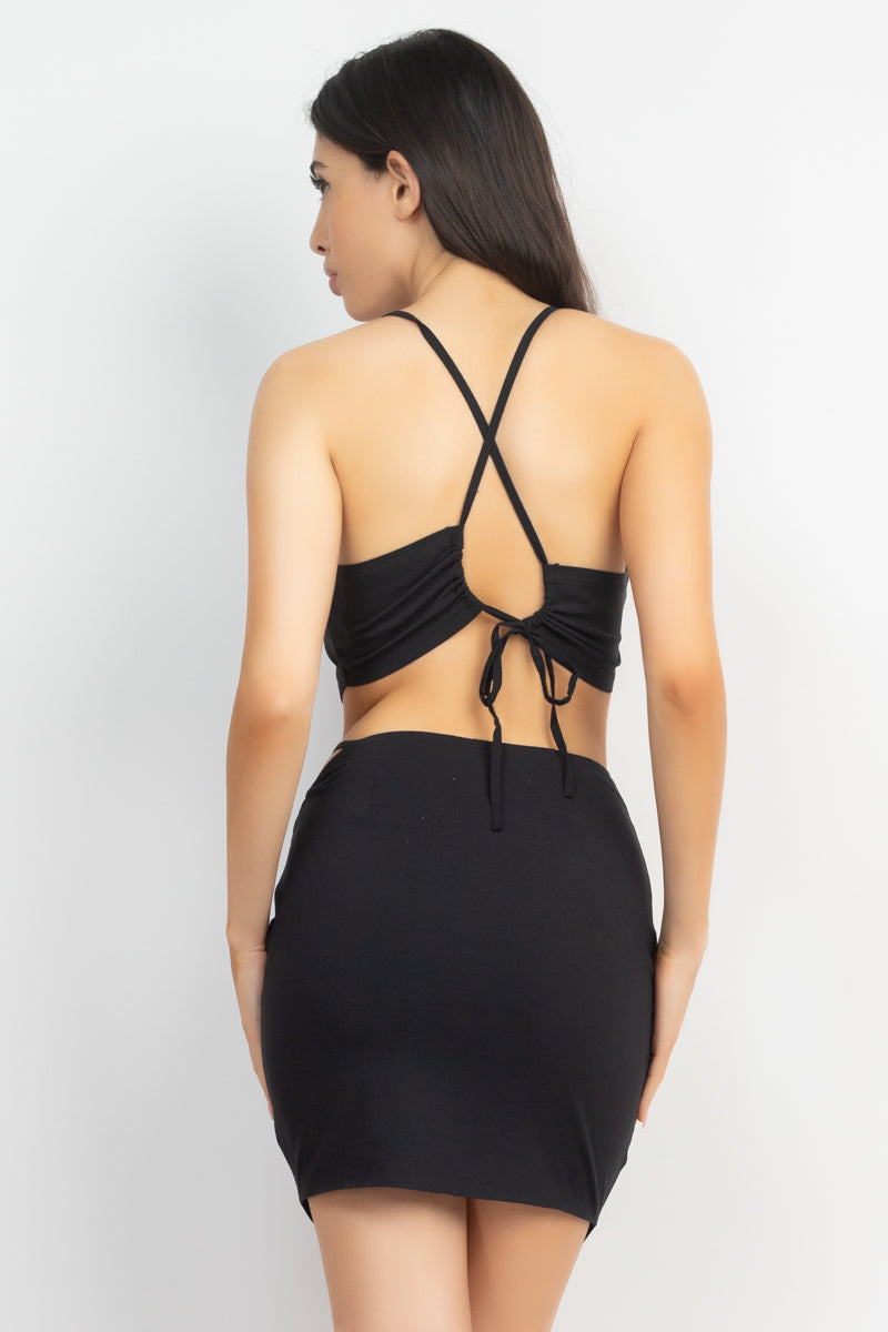 Asymmetrical Cross Back Top & Skirts Set Look Up Deals