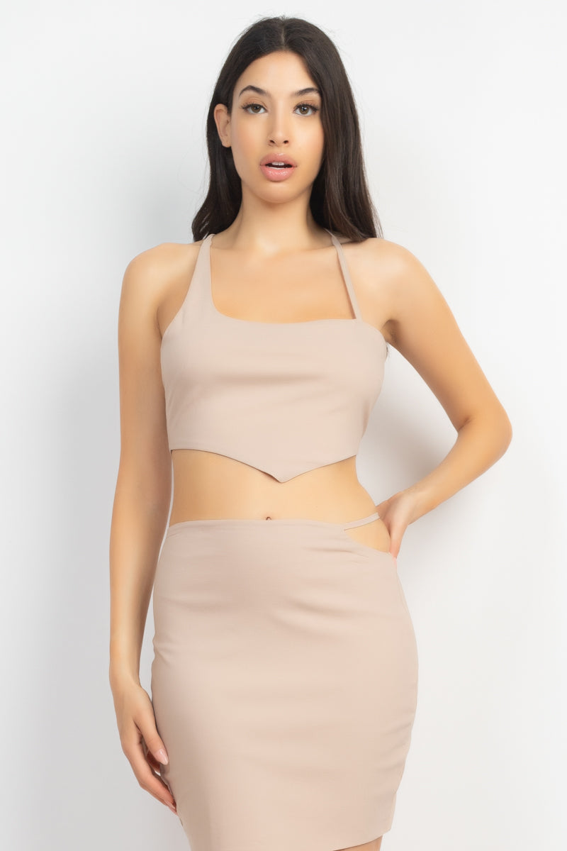 Asymmetrical Cross Back Top & Skirts Set Look Up Deals