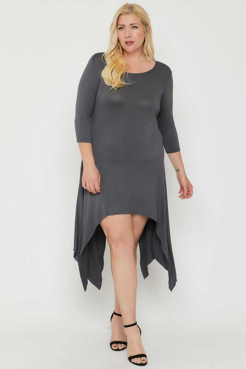 Asymmetrical Raw Edge Hem Solid Dress Look Up Deals