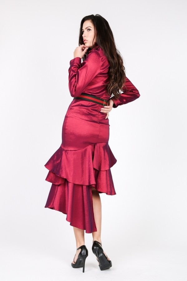 Asymmetrical Ruffle Bottom Satin Skirt Look Up Deals