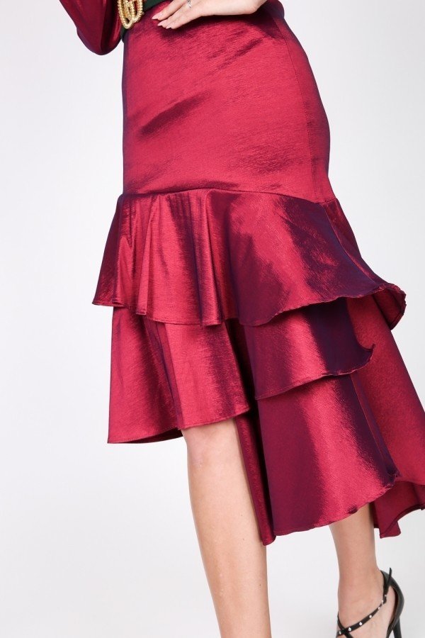 Asymmetrical Ruffle Bottom Satin Skirt Look Up Deals