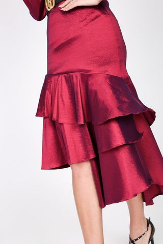 Asymmetrical Ruffle Bottom Satin Skirt Look Up Deals