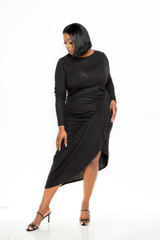 Asymmetrical Sweater Dress With Waterfall Ruffle Look Up Deals