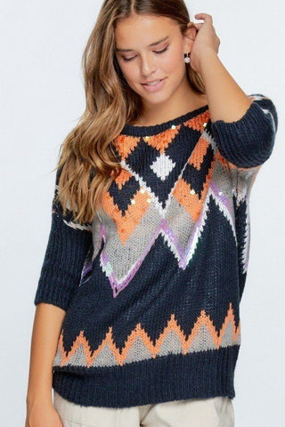 Aztec Pattern With Glitter Accent Sweater Look Up Deals