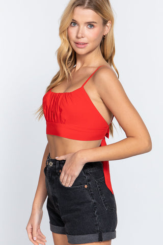 Back Ribbon Tie Cami Crop Top Look Up Deals