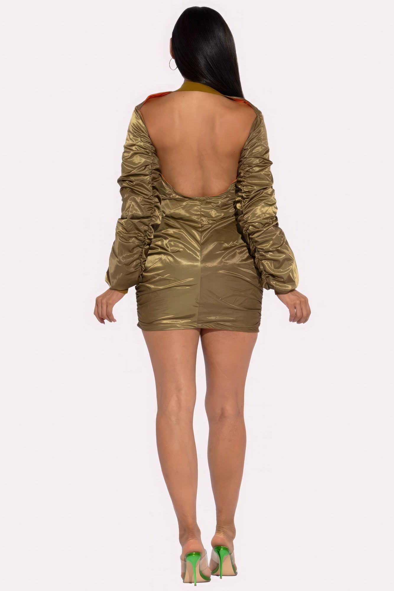 Backless Bomber Mini Dress Look Up Deals