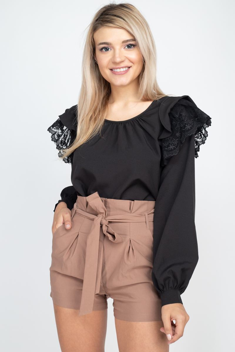 Balloon Sleeve Lace Ruffle Top Look Up Deals