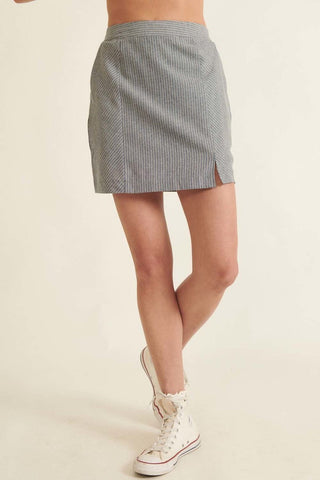 Banded Front Waist Pinstripe Mini Skirt Look Up Deals