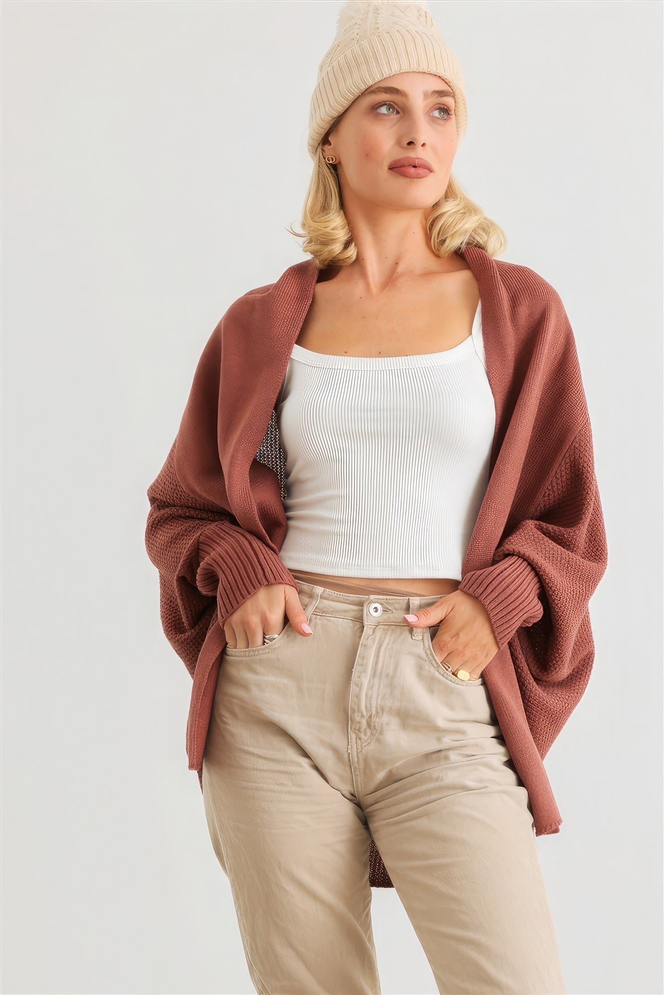 Batwing Sleeve Open Front Cardigan Look Up Deals