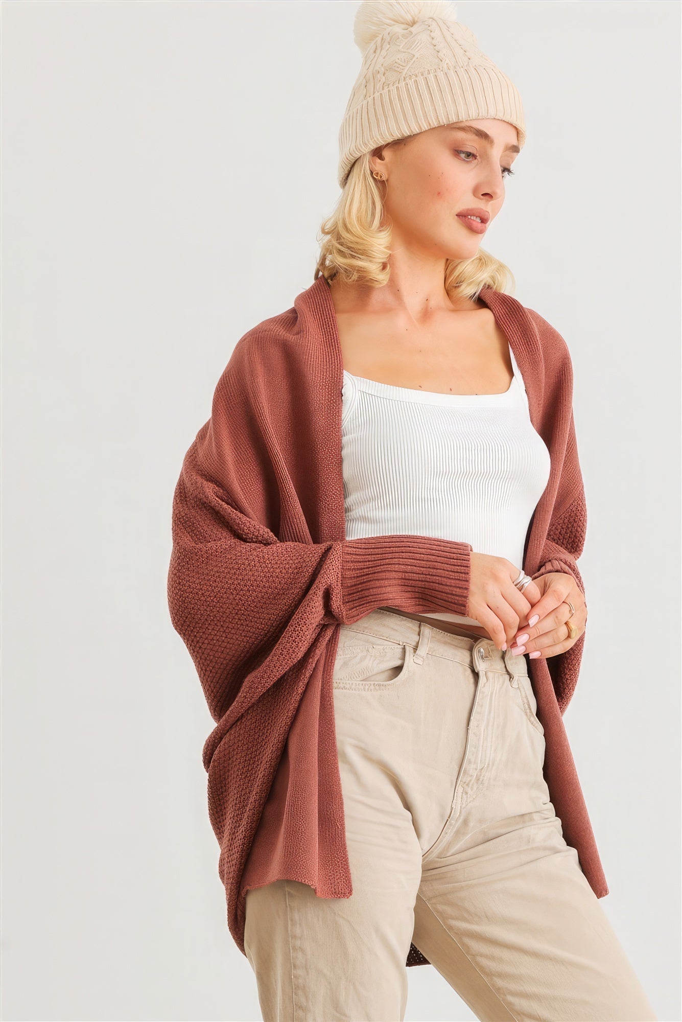 Batwing Sleeve Open Front Cardigan Look Up Deals