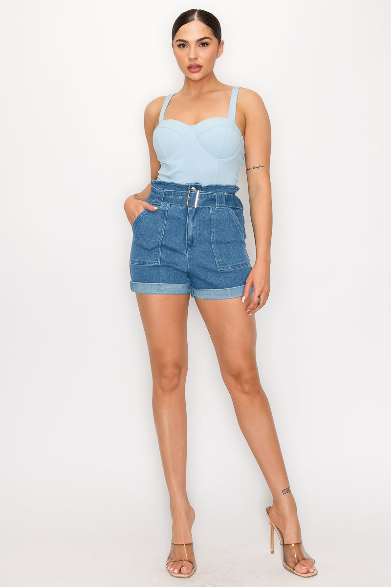 Belted Paperbag Denim Shorts Look Up Deals