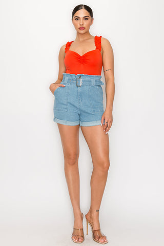 Belted Paperbag Denim Shorts Look Up Deals