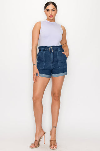 Belted Paperbag Denim Shorts Look Up Deals