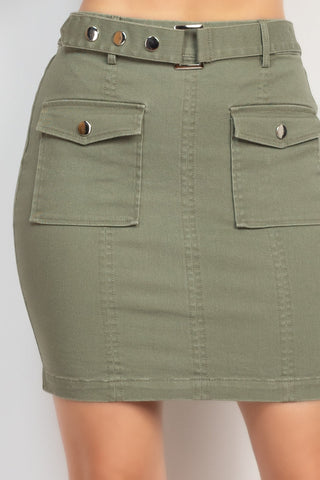 Belted Pocket Solid Mini Skirt Look Up Deals