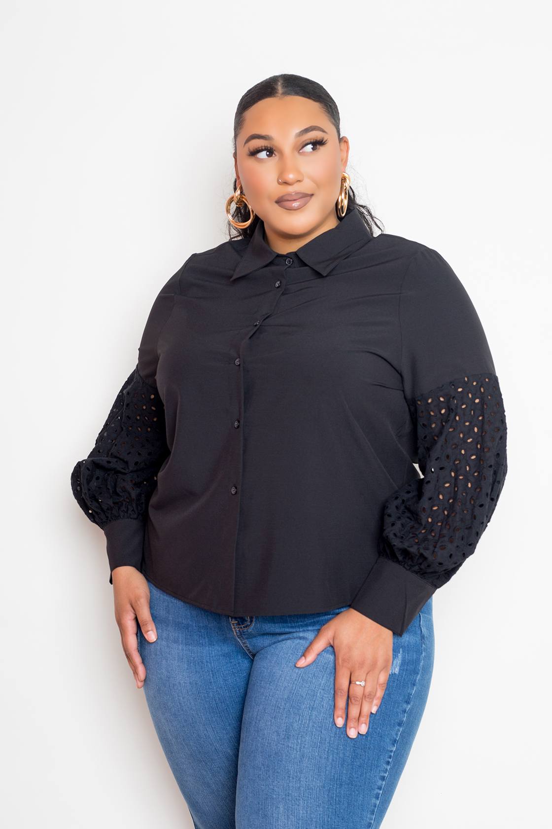 Blouse With Punched Sleeves Look Up Deals