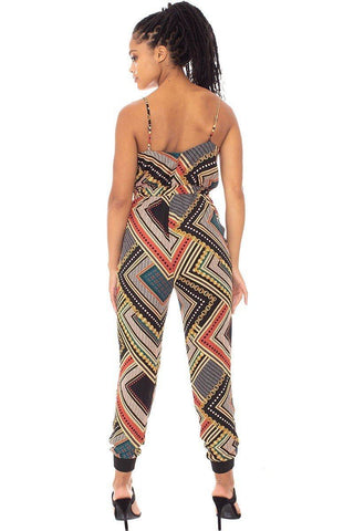 Boarder Print Wrap Drawstring Waist Jumpsuit Look Up Deals