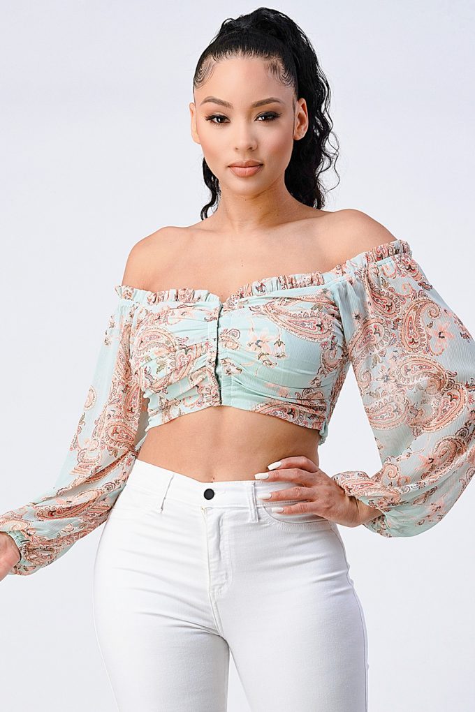 Boho Chic Off Shoulder Cropped Blouse Top Look Up Deals