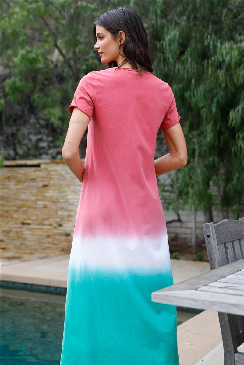 Brick Multi Color Cotton Tie-dye V-neck Maxi Dress Look Up Deals