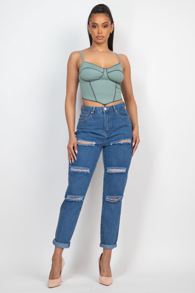 Bustier Sleeveless Ribbed Top Look Up Deals