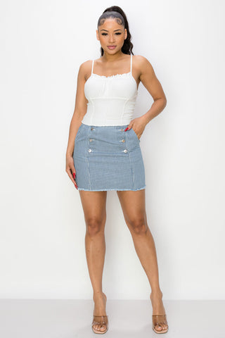 Button Frayed Denim Mini Skirt Look Up Deals