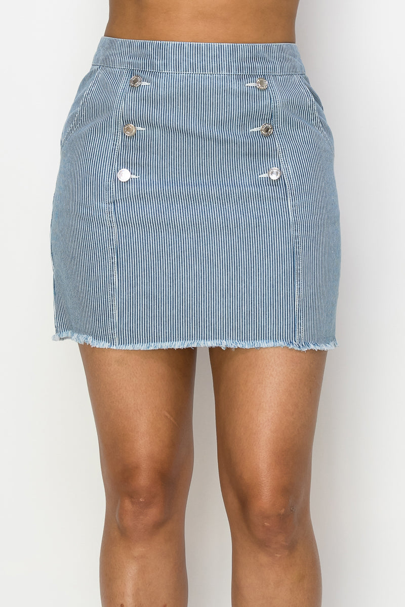 Button Frayed Denim Mini Skirt Look Up Deals