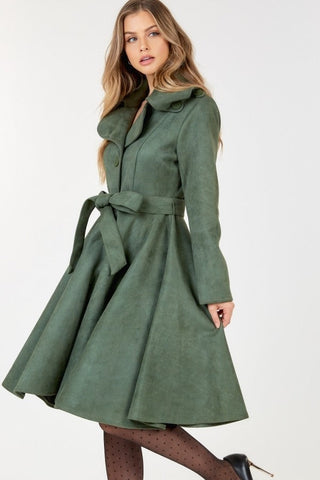 Button Tacking Collar A Line Suede Coat Look Up Deals