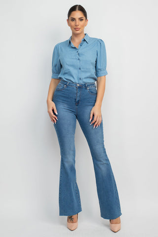 Button-down Denim Shirt Top Look Up Deals