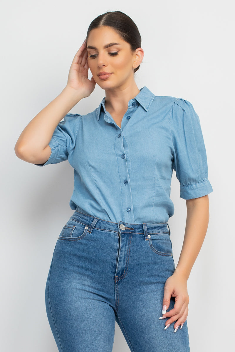 Button-down Denim Shirt Top Look Up Deals