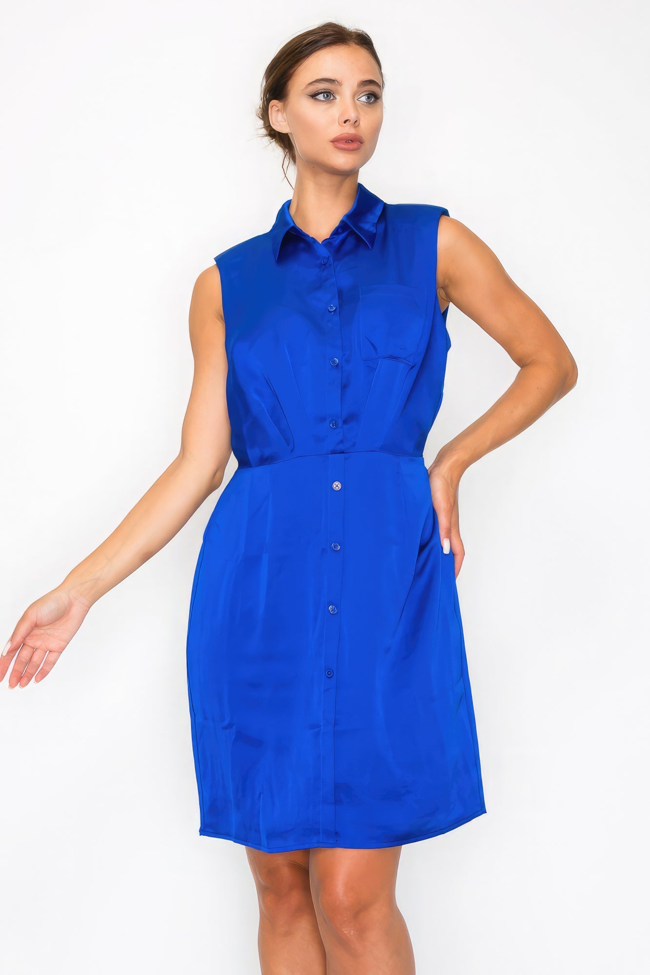 Button-down Pleated Shirt Dress Look Up Deals