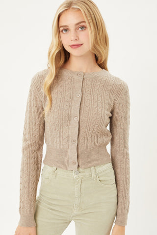 Buttoned Cable Knit Cardigan Long Sleeve Sweater Look Up Deals