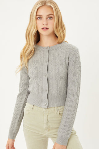 Buttoned Cable Knit Cardigan Long Sleeve Sweater Look Up Deals