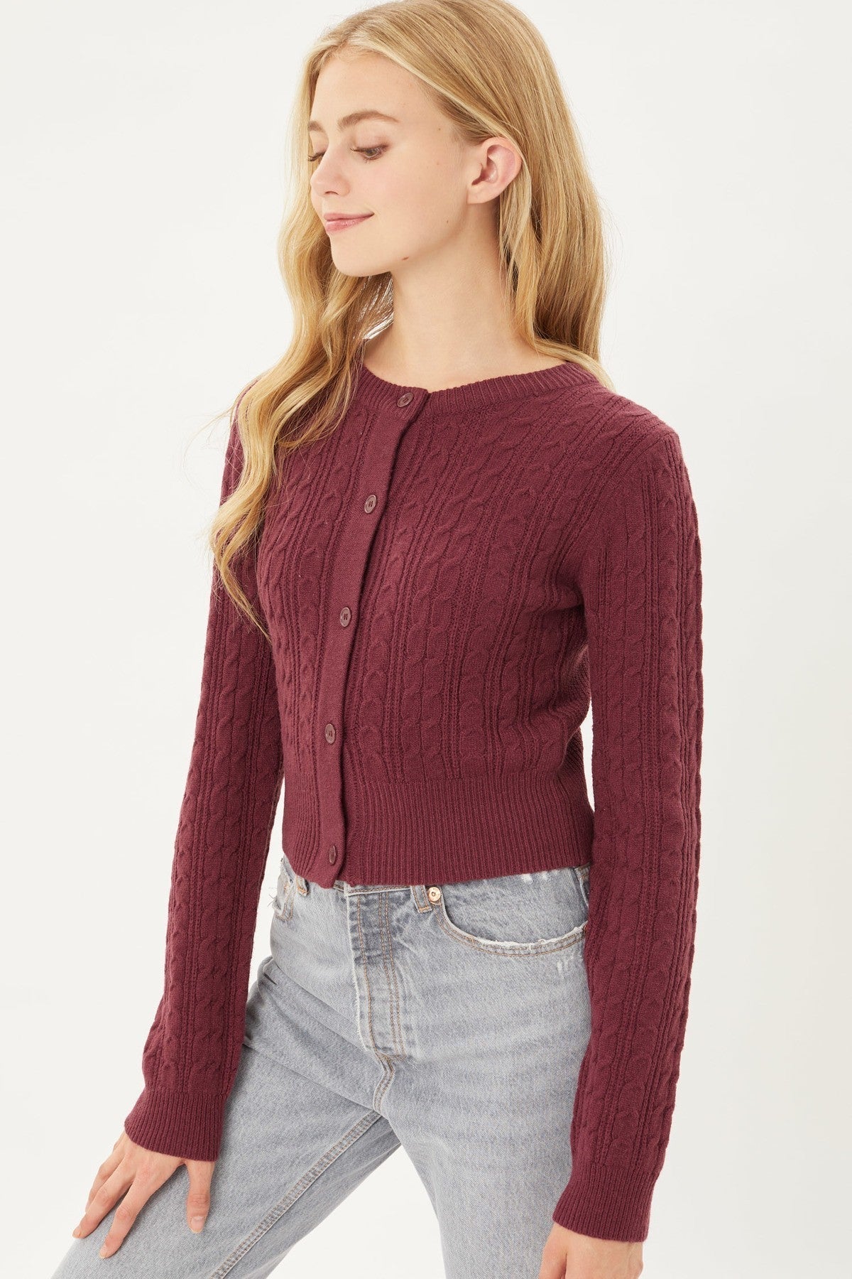 Buttoned Cable Knit Cardigan Long Sleeve Sweater Look Up Deals