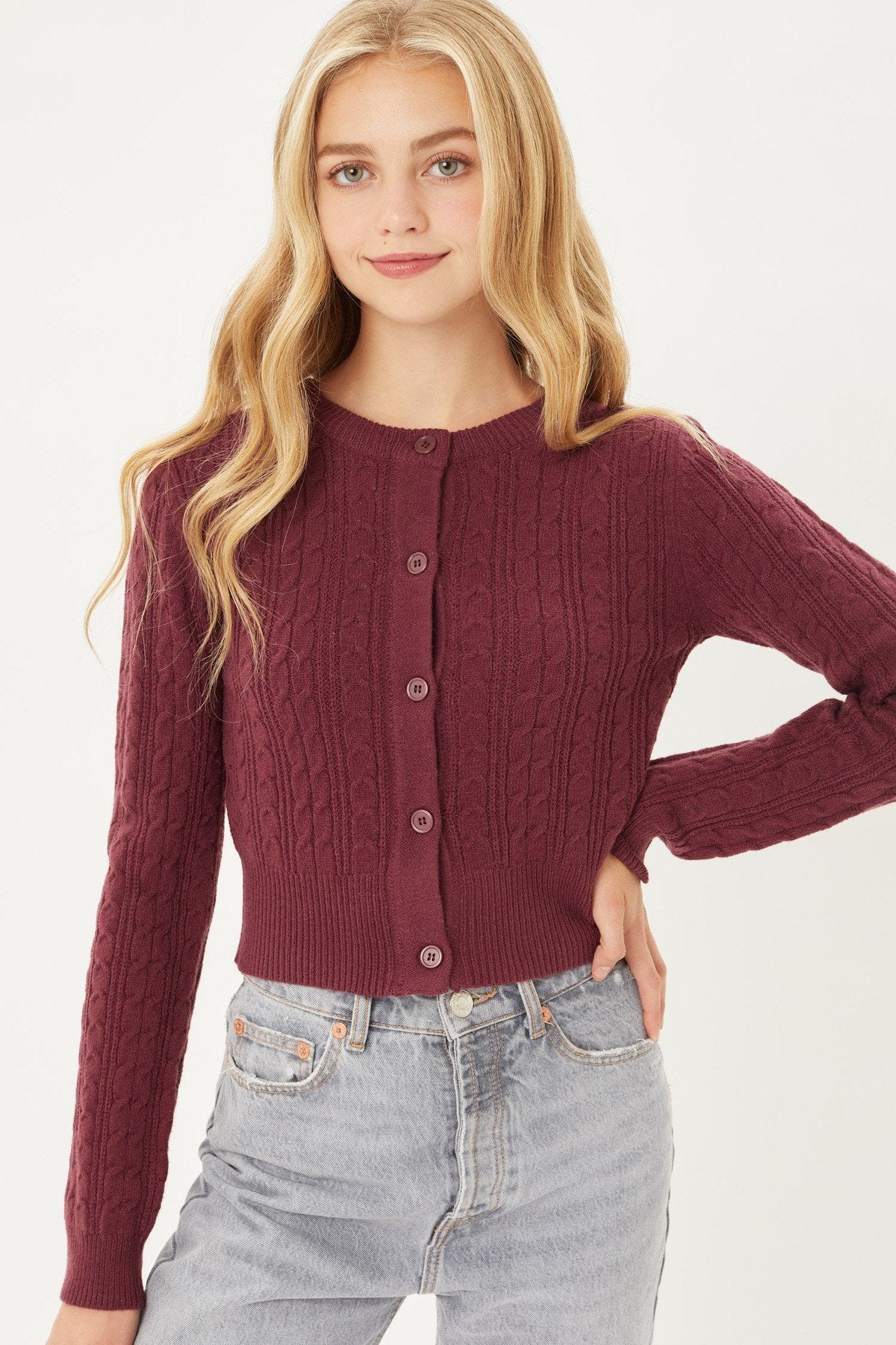 Buttoned Cable Knit Cardigan Long Sleeve Sweater Look Up Deals