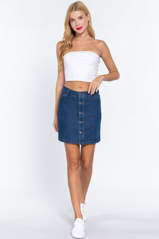 Buttoned Stretch Denim Mini Skirt Look Up Deals