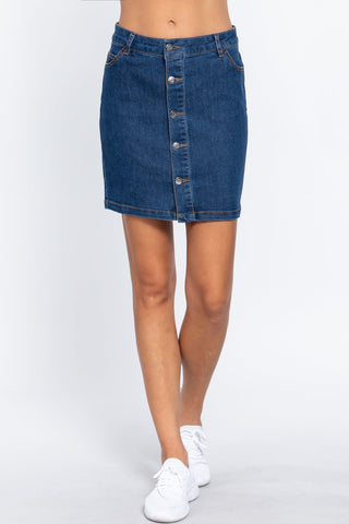 Buttoned Stretch Denim Mini Skirt Look Up Deals