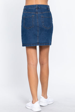 Buttoned Stretch Denim Mini Skirt Look Up Deals