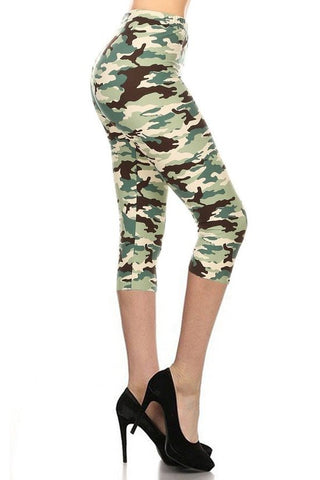 Camo Printed Lined Knit Capri Legging With Elastic Waistband Look Up Deals