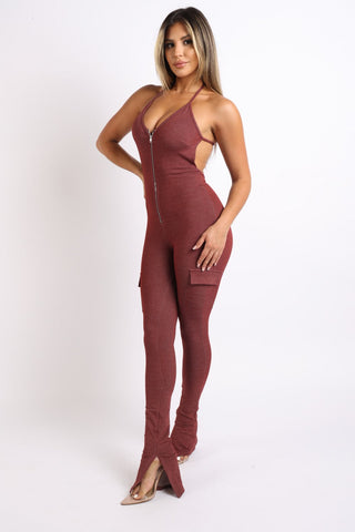 Cargo pocket halter jumpsuit Look Up Deals