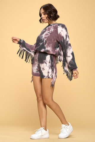 Casual Tie Die Print Top And Shorts Set Look Up Deals